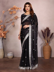Black Barbarick Silk Cutwork Saree