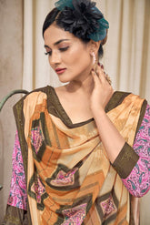 Beige Bollywood Satin Saree