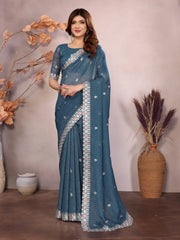 Blue Barbarick Silk Cutwork Saree