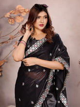 Black Barbarick Silk Cutwork Saree