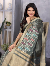 Blue Cotton Khadi SIlk Saree with Sequence Work