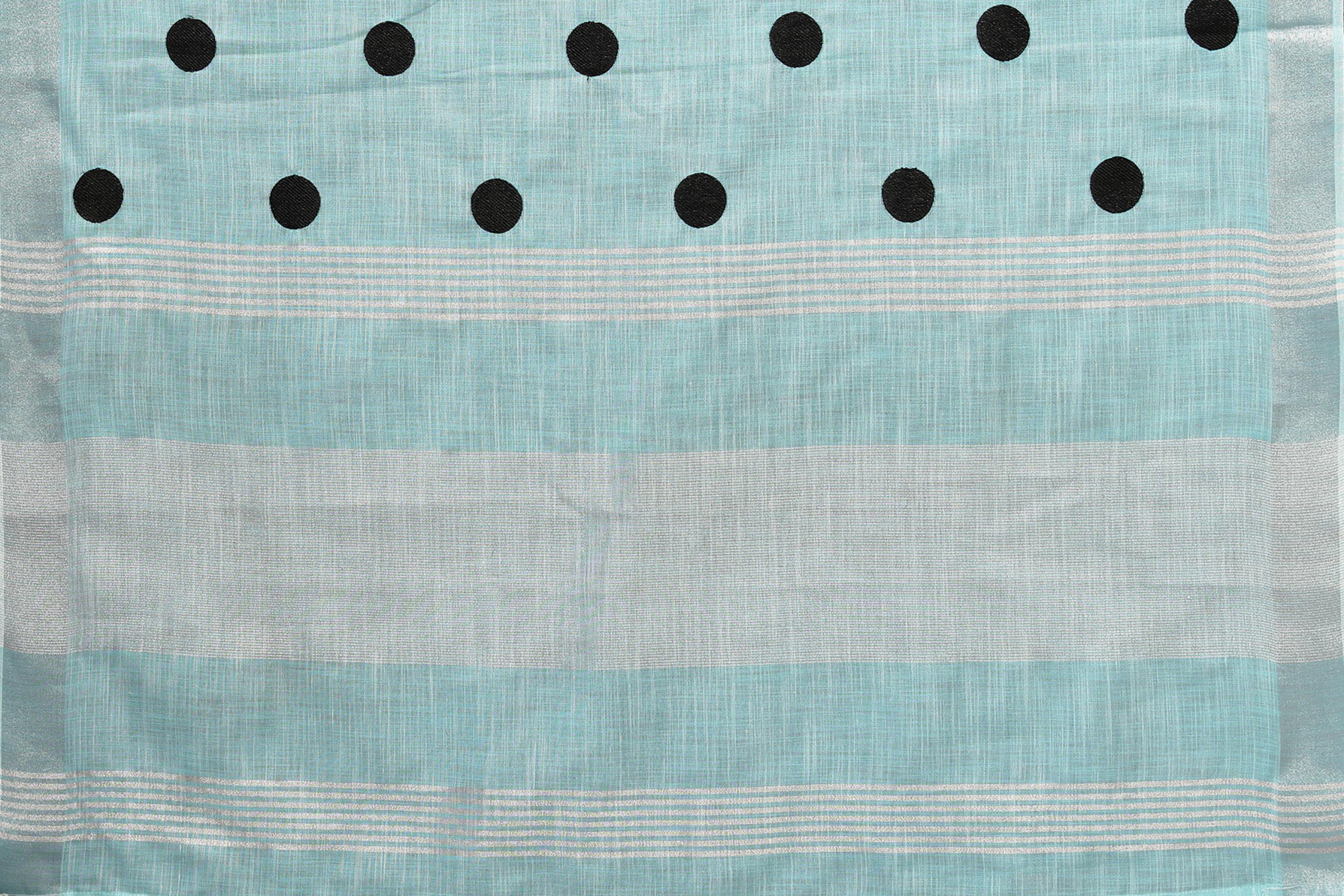 Breathable linen saree with polka embroidery