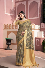brown cotton silk saree with zari work