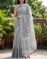 Grey Linen Silk Saree