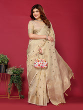 Cream Cotton Silk Thread Work Saree