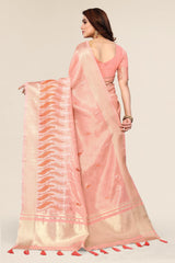 Pink Designer Embroidery Engagement Look In Saree