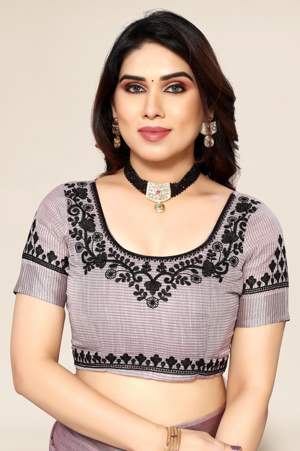 Dark Polka Dot Linen Saree For Women