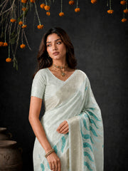 Rama Cotton Silk Embroidery Saree