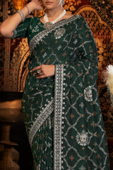 Green Bandhani Pattern Vichitra Silk Saree
