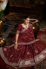 Maroon Bandhani Pattern Vichitra Silk Saree