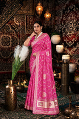 Pink Bandhani Pattern Vichitra Silk Saree