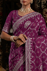 Wine Bandhani Pattern Vichitra Silk Saree