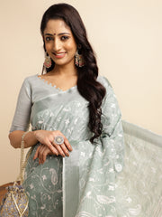 Green Color Khadi Linen Sarees Online