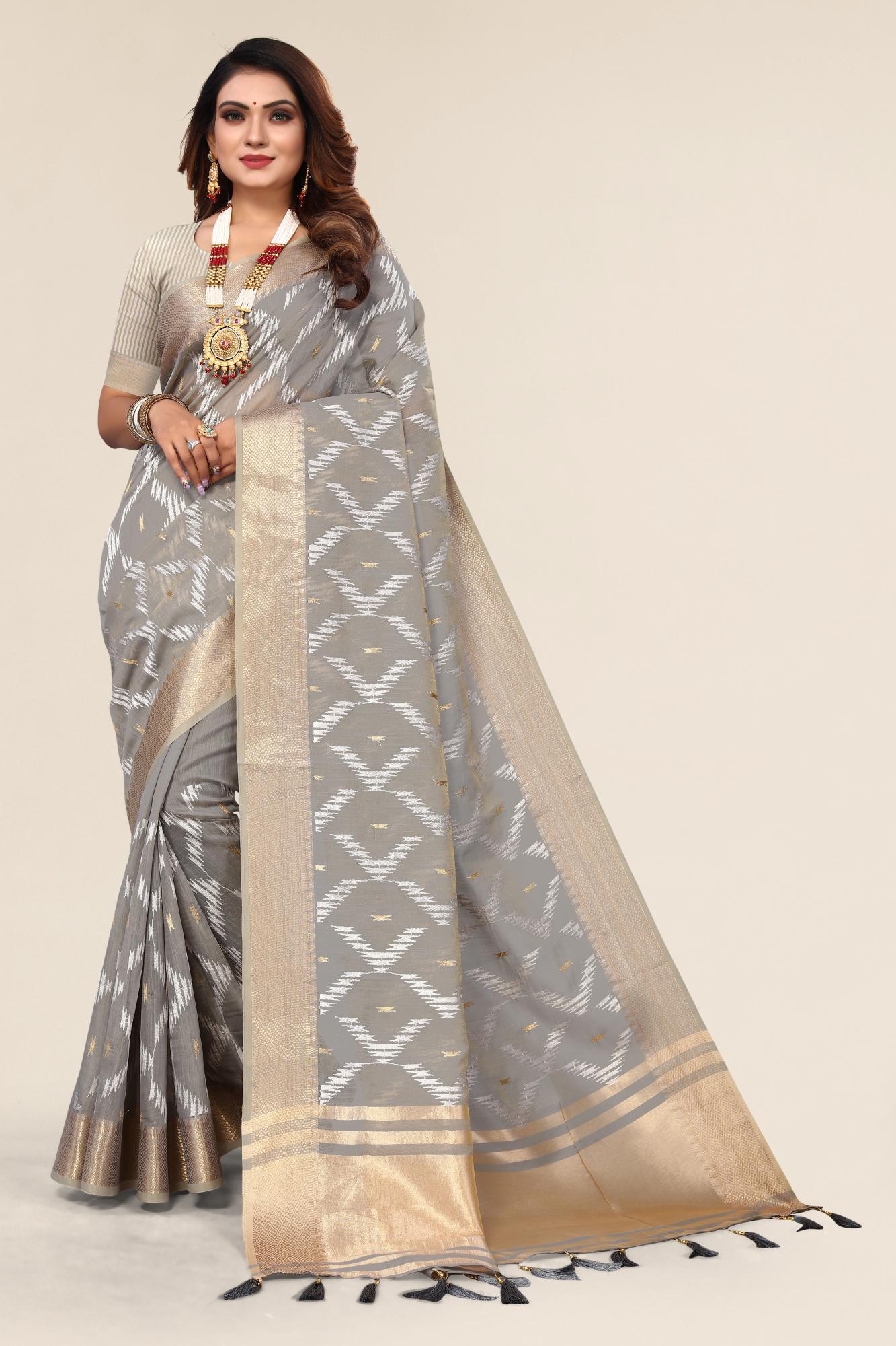 Grey Designer Linen Cotton Saree