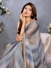 Grey Satin Silk Sequin Embroidery Border Work