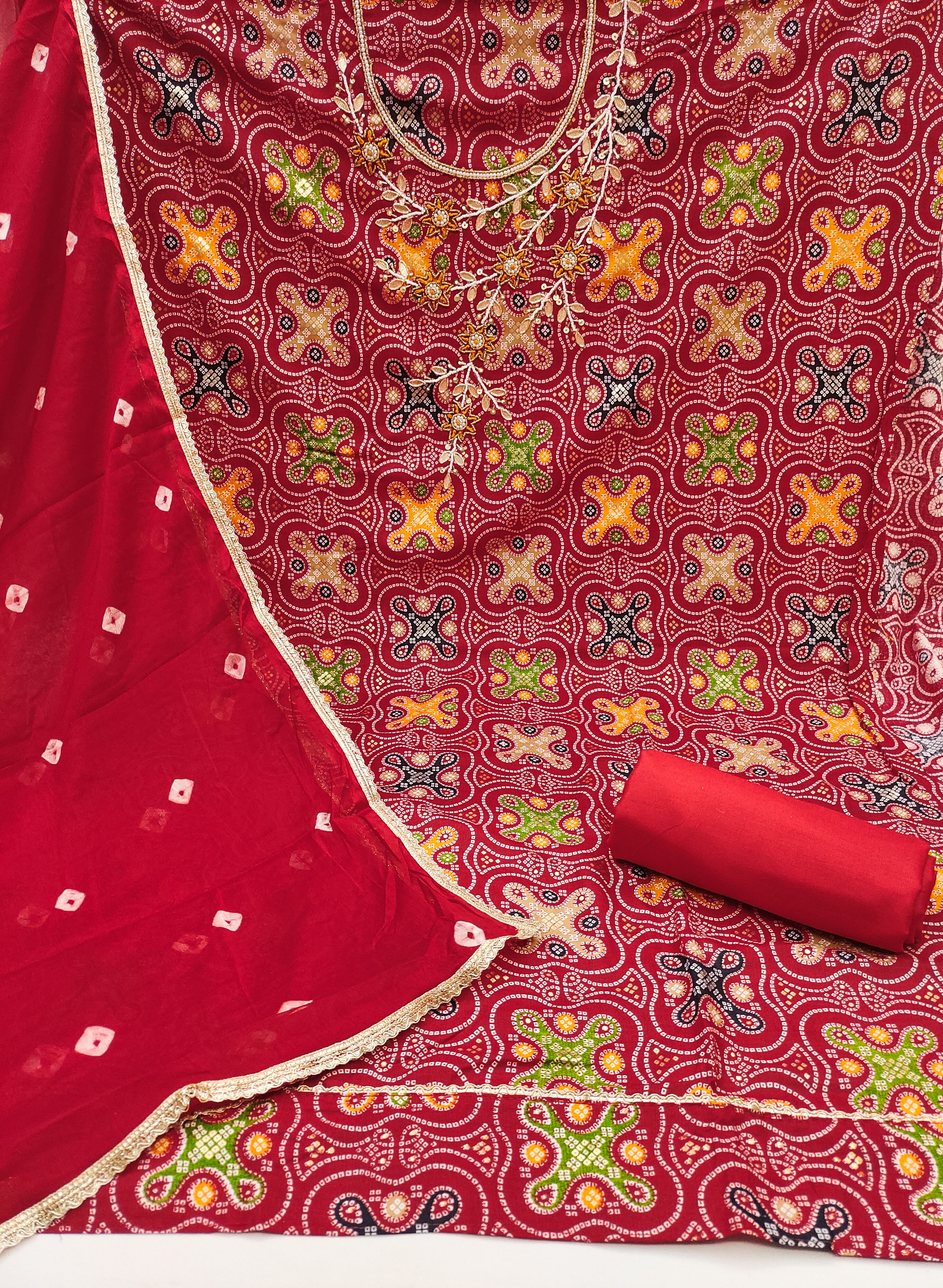 Bandhani Cotton Unstitched suit for women