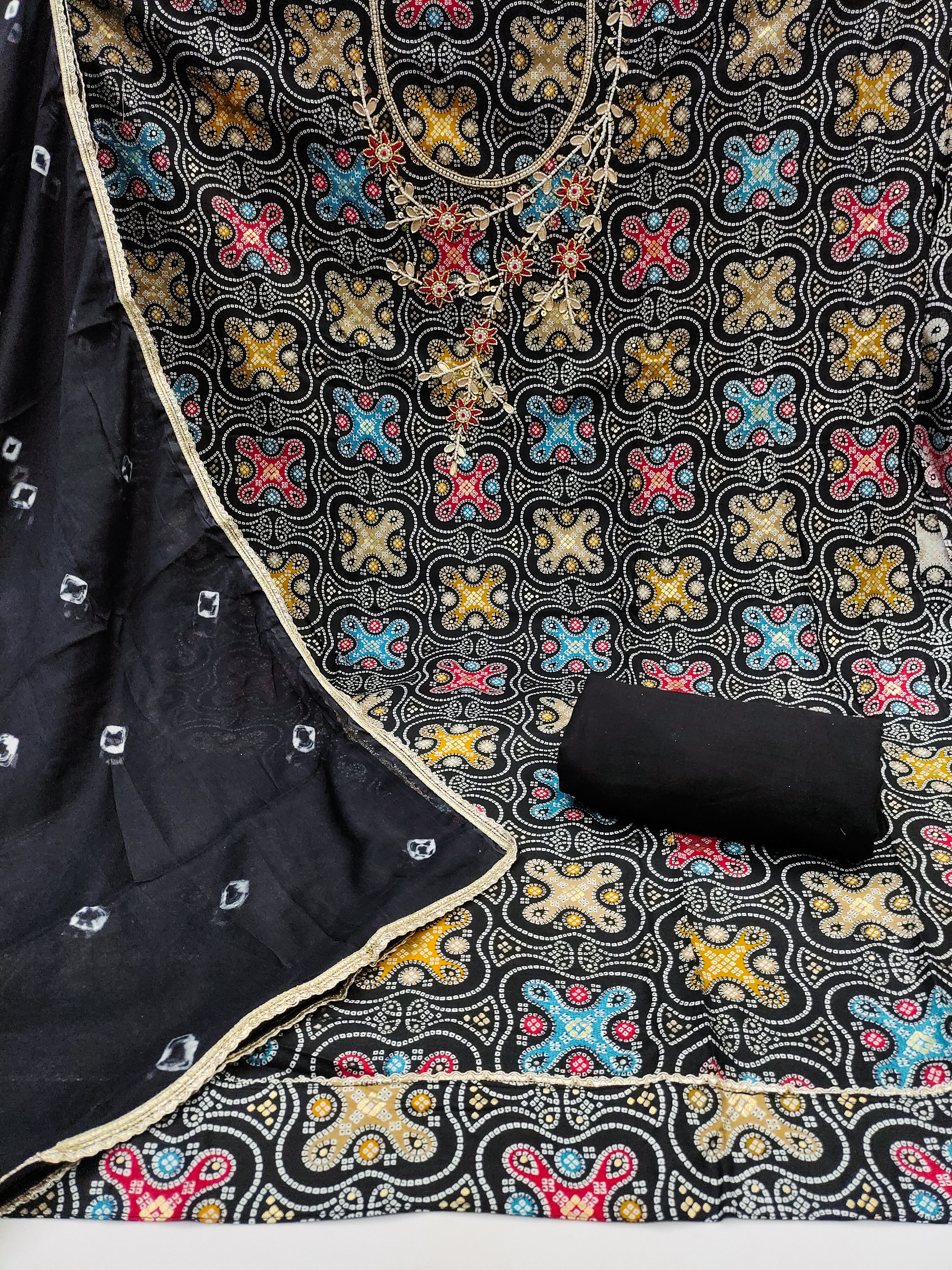 Black Cotton Unstitched suit for women