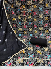 Black Cotton Unstitched suit for women