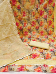 Light Yellow Organza Handworked Position Print Unstitched Suit