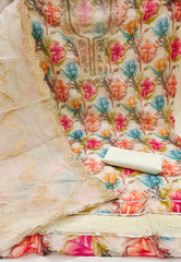 White Organza Handworked Position Print Unstitched Suit
