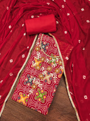 Handwork unstitched suit in cotton fabric with Bandhani work
