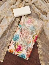 White Organza Handworked Position Print Unstitched Suit