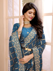 Blue Silk Bandhani Saree