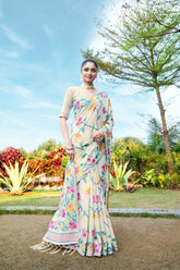 Off White Floral Jamdani Soft Cotton Saree