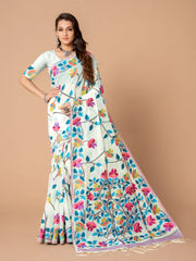 White Floral Jamdani Soft Cotton Saree