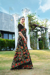 Black Floral Pure Cottton Saree
