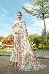 White Floral Pure Cottton Saree