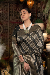 Black banarasi silk saree with zari woven border For navratri Festival