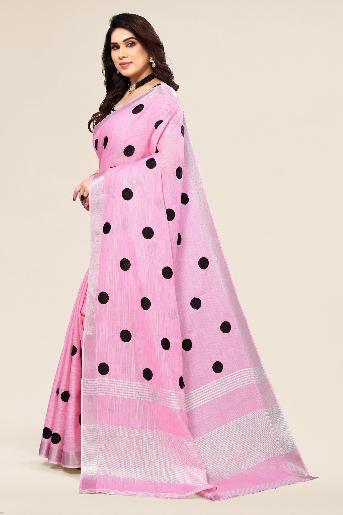 Latest linen embroidered saree in Pink Color