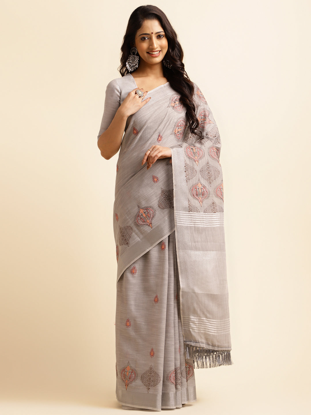 Linen cotton saree with blouse piece online