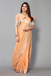 Orange linen cotton mirror work saree