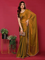 Mustard Satin Silk Handwork Saree