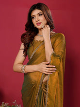Mustard Satin Silk Handwork Saree