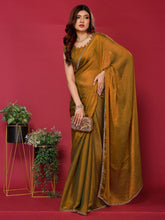 Mustard Satin Silk Handwork Saree