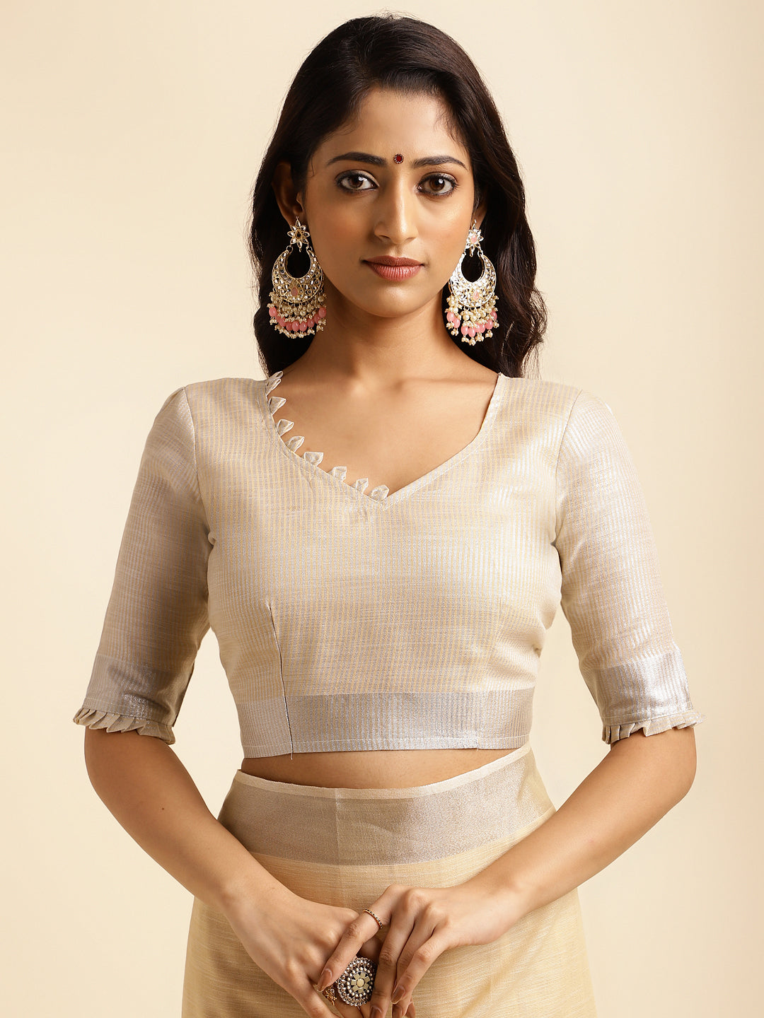 Off White Linen Embroidery Saree With Blouse Design