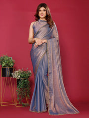 Purple Satin Silk Handwork Saree for Engagement Bride