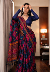 Navy Cotton Patola Print Saree