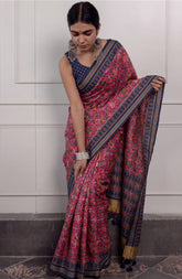 Pink Cotton Patola Print Saree