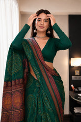 Green Cotton Bandhani Patola Print Saree