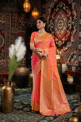 Peach Banarasi silk saree for women
