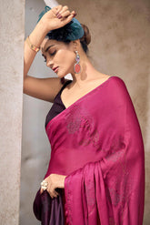 Pink And Green Bollywood Satin Saree