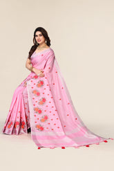 Pure Pink cotton silk saree with embroidered Gold Zari Pallu