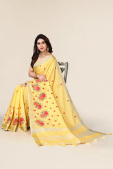 Pure Yellow cotton silk saree with embroidered Gold Zari Pallu