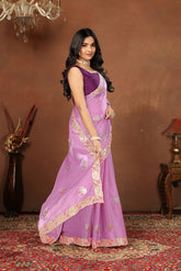 Purple Embroidery sequence Work Jimmy Choo Saree