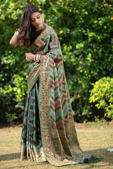 Designer zari woven leheriya saree For weddings