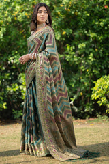 organza zari work saree For Navratri pooja